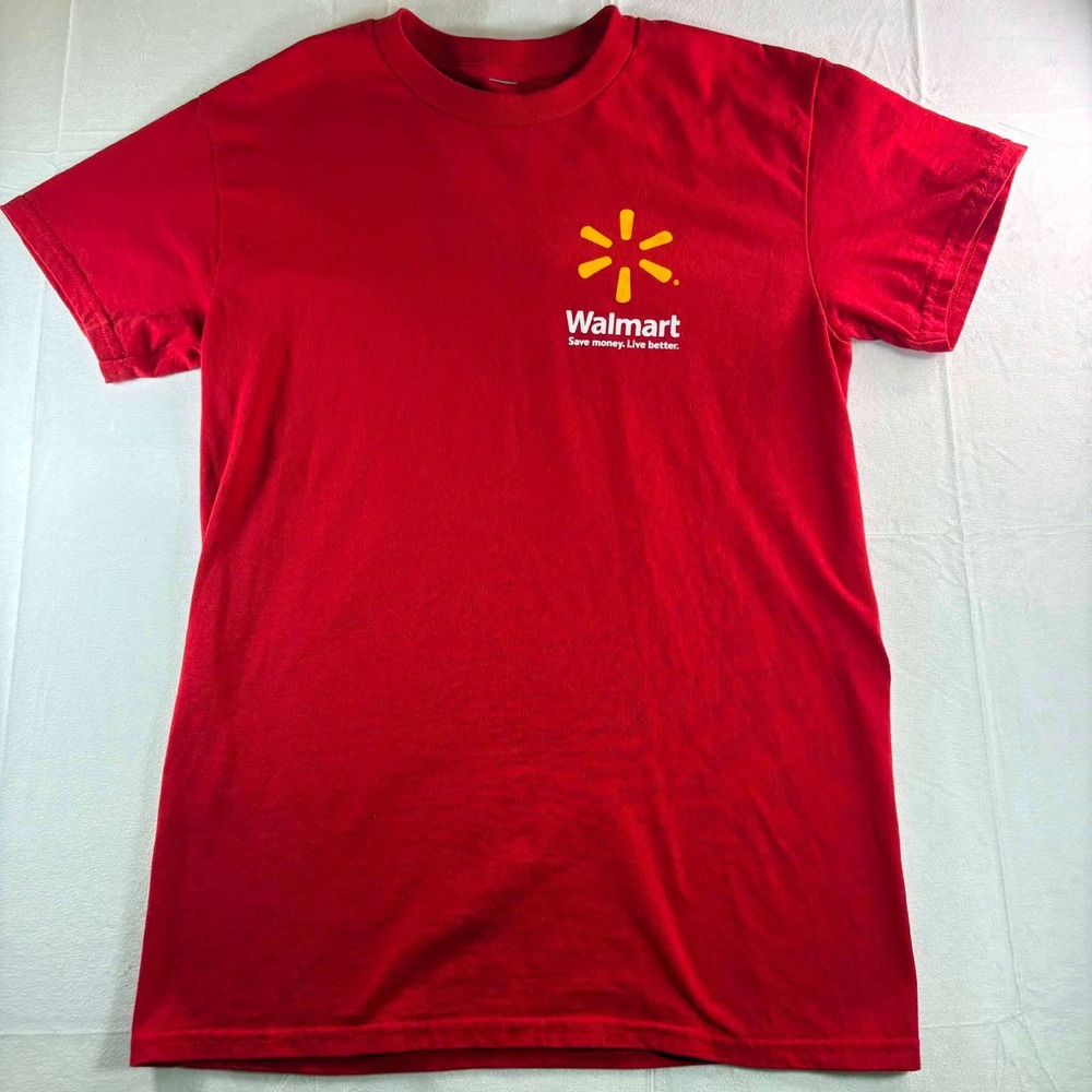 Walmart We Sell Smiles DC 6016 Red Graphic T-Shirt Mens Small Smiley Face Tee